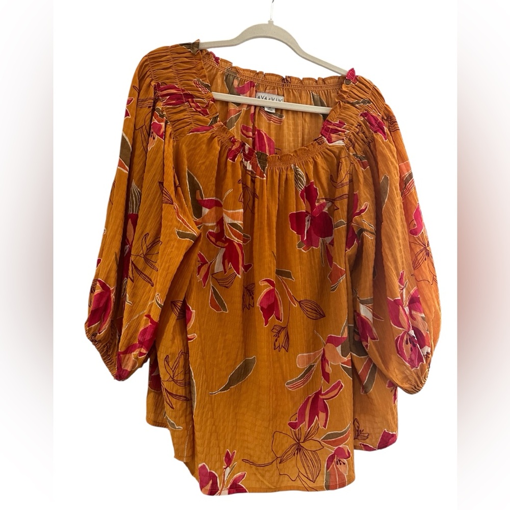 Ava & Viv Deep Orangy Mustard Floral Blouse